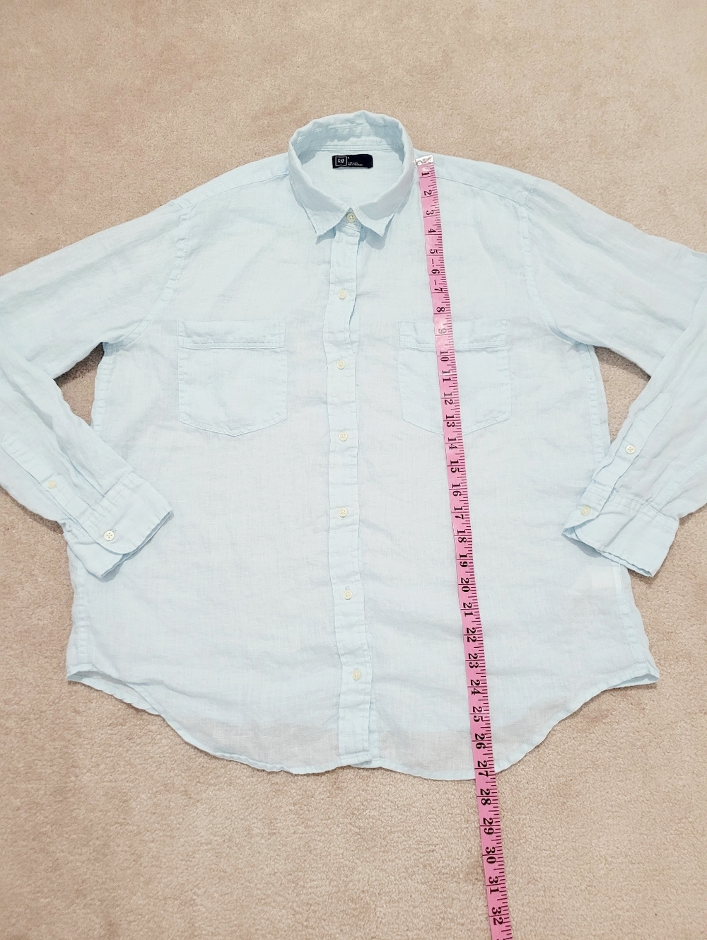 GAP 100% Linen Shirt Women’s Large Baby Blue Button Down Lightweight Relaxed Fit - Picture 10 of 11